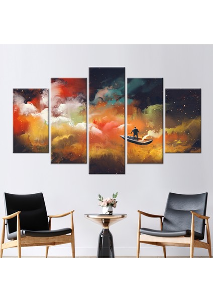 5 Parçalı Mix Kanvas Tablo Soyut Duvar Süsü Bulut Atlas Duvar Süsü