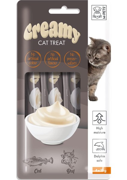 Creamy Morina Balıklı Biftekli Kedi Ödülü, 4 x 15 gr