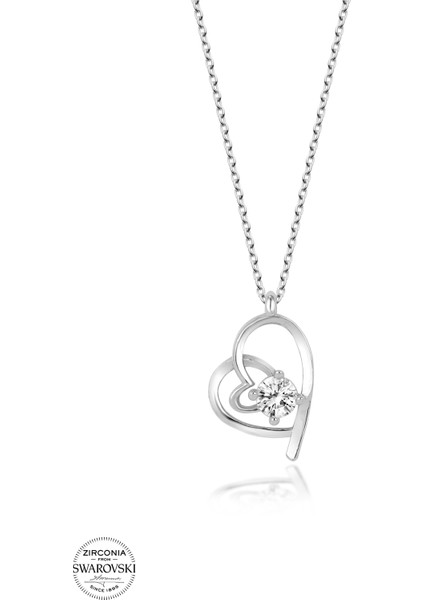 Taşlı Gümüş Kalp Bayan Kolye