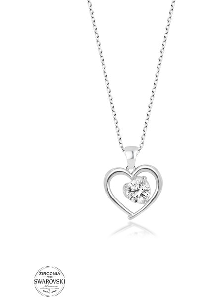 Taşlı Gümüş Kalp Bayan Kolye