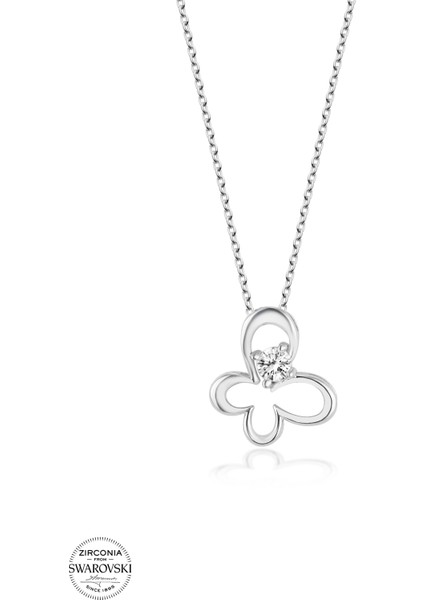 Taşlı Gümüş Kelebek Kolye