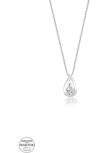 Taşlı Gümüş Damla Bayan Kolye