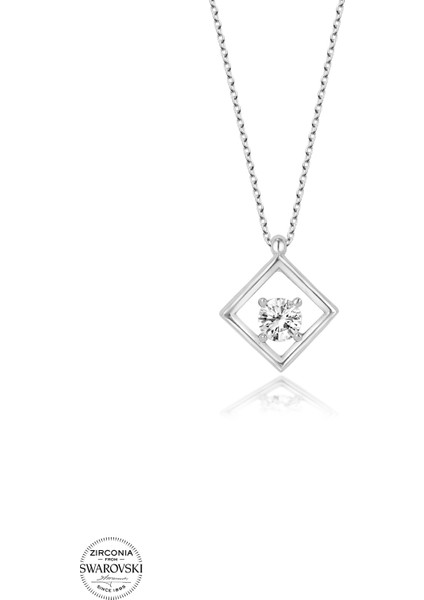 Taşlı Gümüş Dörtgen Bayan Kolye