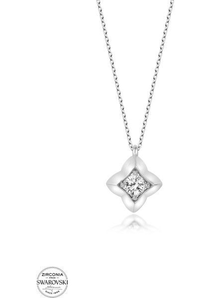 Taşlı Gümüş Dörtgen Bayan Kolye