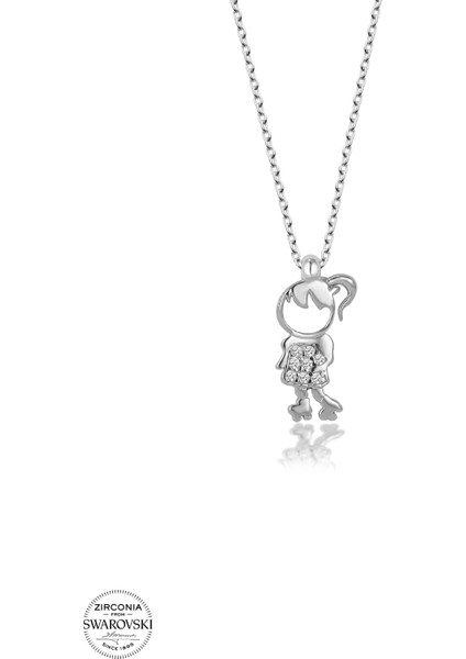 Taşlı Gümüş Çocuk Kadın Kolye