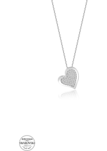 Taşlı Gümüş Kalp Bayan Kolye