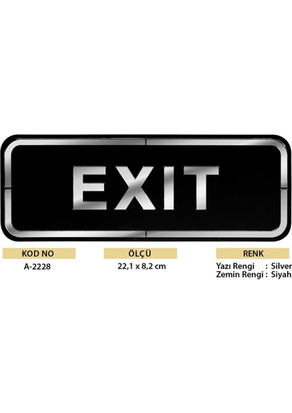 Abs Lüx Çift Katlı Yönlendirme Levhası Siyah-Gümüş Exit