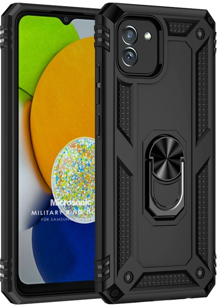 Samsung Galaxy A03 Kılıf Military Ring Holder Siyah