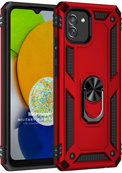 Samsung Galaxy A03 Kılıf Military Ring Holder Kırmızı
