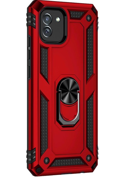 Samsung Galaxy A03 Kılıf Military Ring Holder Kırmızı fiyatları