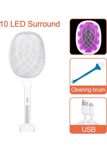 10 LED Lambalı USB Şarjlı Elektrikli Sinek Tuzağı - Beyaz (Yurt Dışından)
