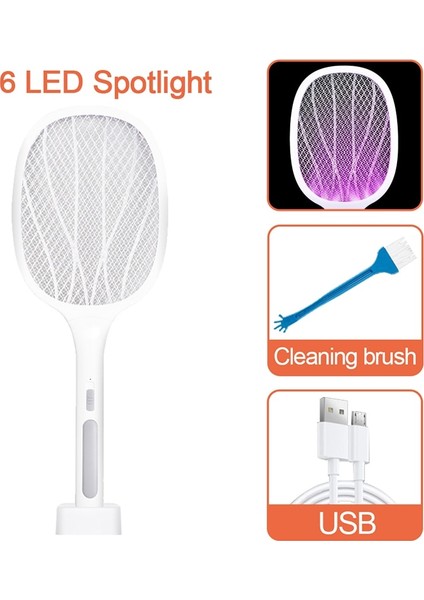 6 LED Lambalı USB Şarjlı Elektrikli Sinek Tuzağı - Beyaz (Yurt Dışından)