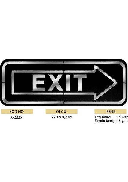 Abs Lüx Çift Katlı Yönlendirme Levhası Siyah-Gümüş Exit Sağ Yön