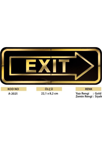 Abs Lüx Çift Katlı Yönlendirme Levhası Siyah-Altın Exit Sağ Yön