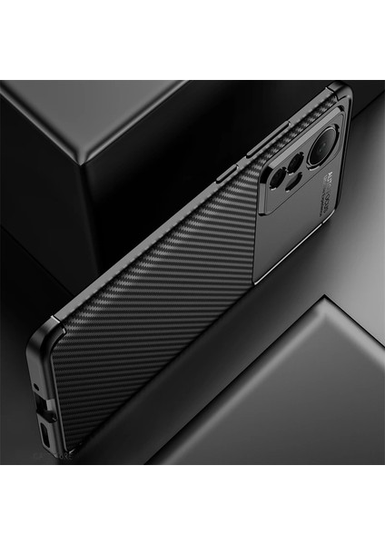 Xiaomi MI12 Lite Uyumlu Kılıf Kamera Lens Korumalı Karbon Görünümlü Karbon Silikon Lüx Tank Zırh Military Uzun Ömürlü Tarz Kılıf