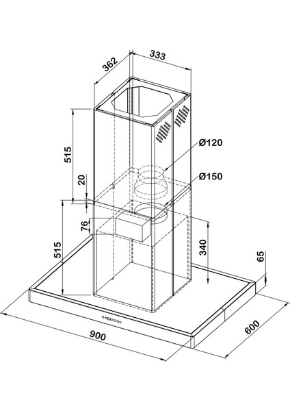 DIS60 90 cm Inox Ada Tipi Sessiz Davlumbaz