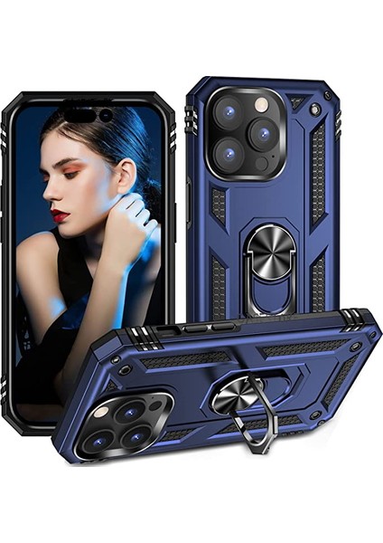 Iphone 14 Pro Uyumlu Kılıf Military Armor Yüzüklü Standlı Armour Tank Zırh Silikon Kamera Korumalı Vega Arka Kapak