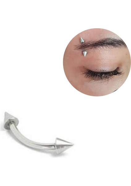 Cerrahi Çelik Silver Spaky Rook, Snog, Dil, Kaş Muz Piercing- bar uzunluğu 8mm-1 adet