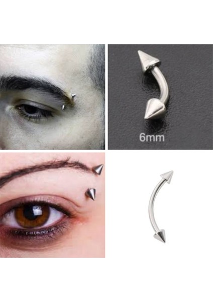 Cerrahi Çelik Silver Spaky Rook, Snog, Dil, Kaş Muz Piercing- bar uzunluğu 8mm-1 adet