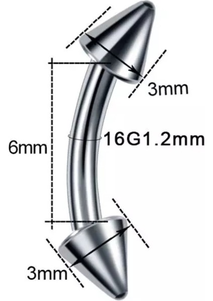 Cerrahi Çelik Silver Spaky Rook, Snog, Dil, Kaş Muz Piercing- bar uzunluğu 8mm-1 adet