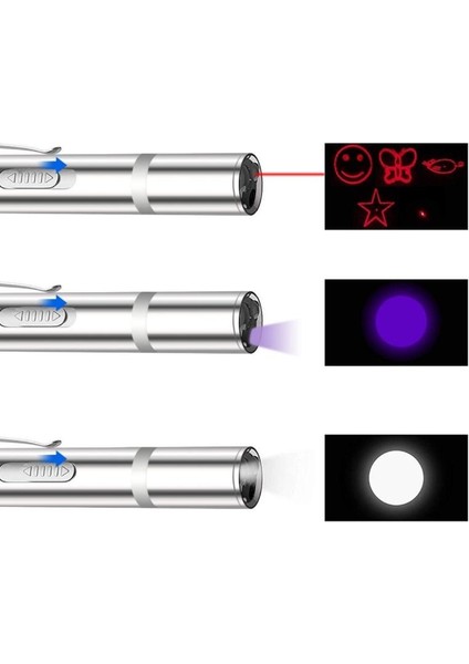 USB Ile Şarj Edilebilen 3 In 1 Kırmızı Işık + Beyaz LED Işık + Uv El Feneri Kedi Lazer