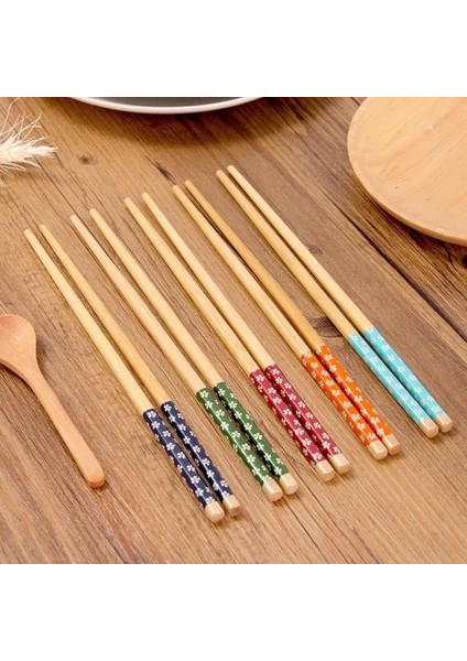 5 Çift Chopstick Yıkanabilir Organik Ahşap Desenli Bambu Yemek Çubuğu, Sushi Japon Çin Yemek Çubuğu