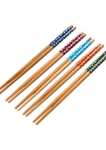 5 Çift Chopstick Yıkanabilir Organik Ahşap Desenli Bambu Yemek Çubuğu, Sushi Japon Çin Yemek Çubuğu