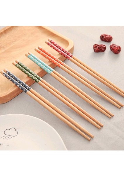 5 Çift Chopstick Yıkanabilir Organik Ahşap Desenli Bambu Yemek Çubuğu, Sushi Japon Çin Yemek Çubuğu