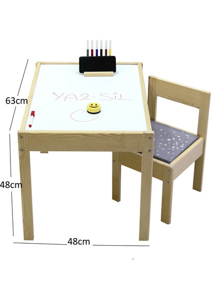 Ahşap Çocuk Masası Yaz Sil Yüzey