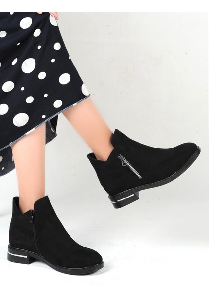 22-B16 Siyah Süet Ayışığı Kadın Düz Bot modelleri