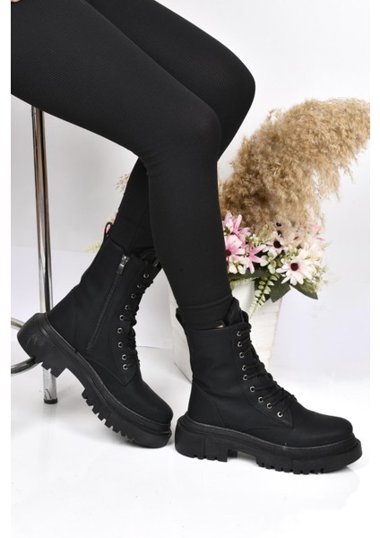 Mp 222-2770 Siyah Fermuarlı Kadın Düz Bot Ayakkabı