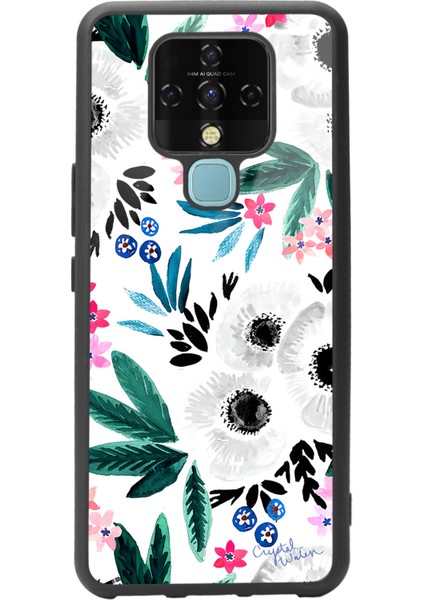 Tecno Camon 16 Beyaz Çiçek Tasarımlı Glossy Telefon Kılıfı