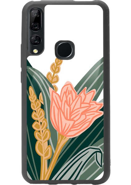 Huawei Y9 Prime Beyaz Karanfil Tasarımlı Glossy Telefon Kılıfı