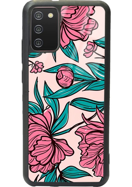 Samsung Galaxy A-02S Fuşya Çiçekli Tasarımlı Glossy Telefon Kılıfı