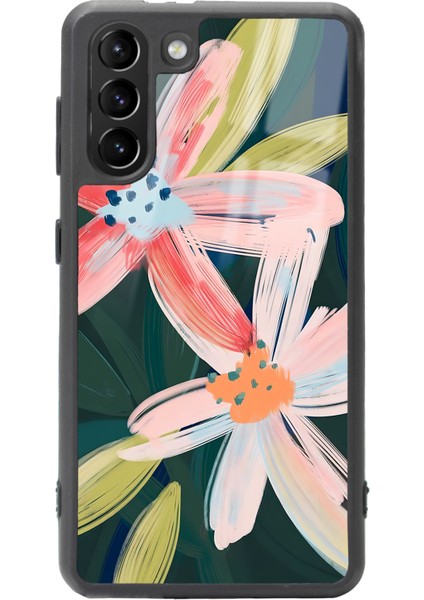 Samsung Galaxy S21 Suluboya Çiçek Tasarımlı Glossy Telefon Kılıfı