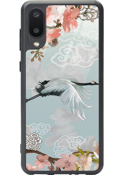 Samsung Galaxy A-02 Suluboya Leylek Tasarımlı Glossy Telefon Kılıfı