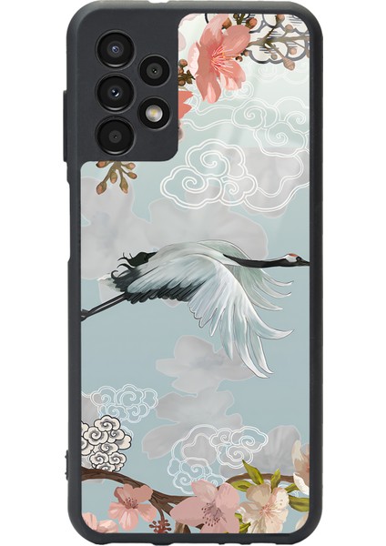 Samsung Galaxy A-13 Suluboya Leylek Tasarımlı Glossy Telefon Kılıfı