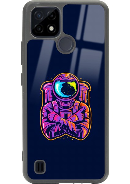 Oppo Realme C21 Neon Astronot Tasarımlı Glossy Telefon Kılıfı
