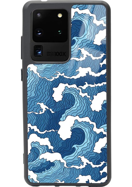 Samsung Galaxy S20 Ultra Mavi Dalga Tasarımlı Glossy Telefon Kılıfı