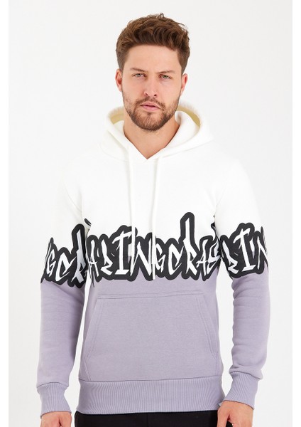 Unisex Kapüşonlu Kanguru Cepli Baskılı Iki Renk Sweatshirt