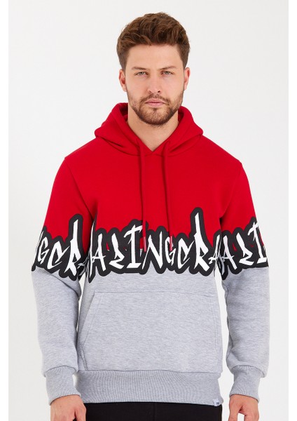 Unisex Kapüşonlu Kanguru Cepli Baskılı Iki Renk Sweatshirt