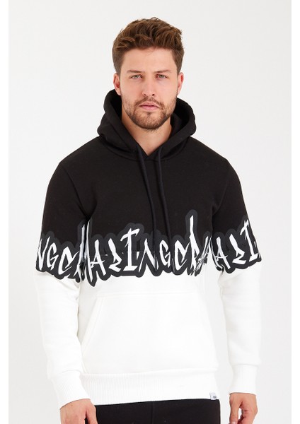 Unisex Kapüşonlu Kanguru Cepli Baskılı Iki Renk Sweatshirt