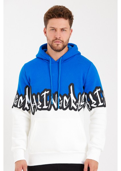 Unisex Kapüşonlu Kanguru Cepli Baskılı Iki Renk Sweatshirt