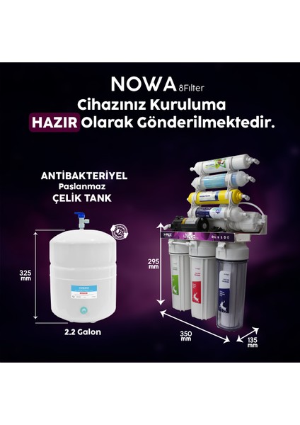 H-Max Nowa 8 Filtreli Süper Membranlı 9 Litre Çelik Tanklı Açık Kasa Su Arıtma Cihazı - 0030