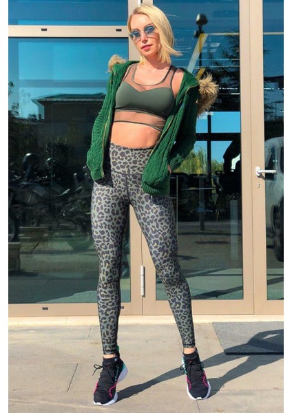 Ebru Desenli Ekstra Yüksel Bel Dalgıç Kumaş Spor Tayt Lsm