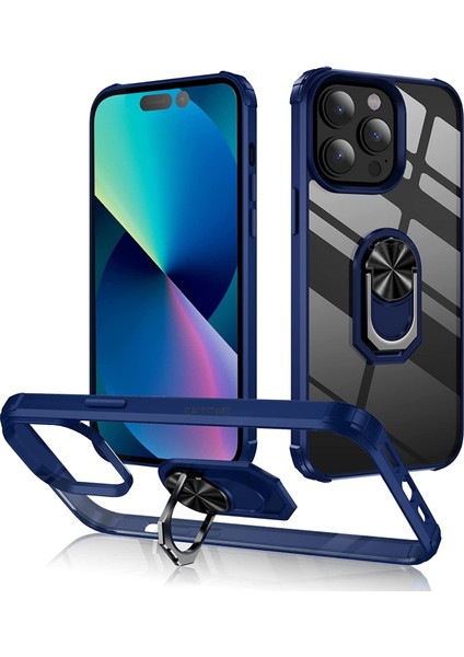 Iphone 14 Pro Max Uyumlu Kılıf Kamera Çıkıntılı Köşe Korumalı Antişok Darbeye Dayanıklı Arkası Şeffaf Yüzüklü Zırh Tank Military Sert Silikon Standlı Mıknatıslı