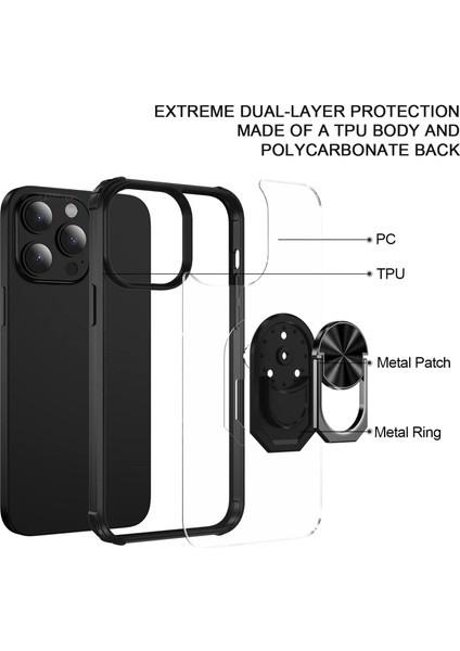 Iphone 14 Pro Max Uyumlu Kılıf Kamera Çıkıntılı Köşe Korumalı Antişok Darbeye Dayanıklı Arkası Şeffaf Yüzüklü Zırh Tank Military Sert Silikon Standlı Mıknatıslı modelleri
