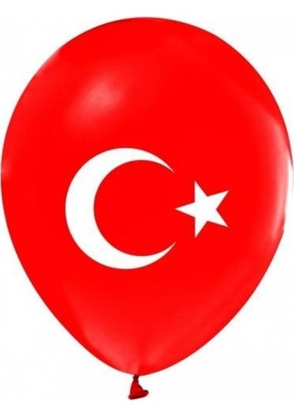 12" Kırmızı Renk Balona Ayyıldız Baskılı Balon - 10 Adet (30 cm Çap)