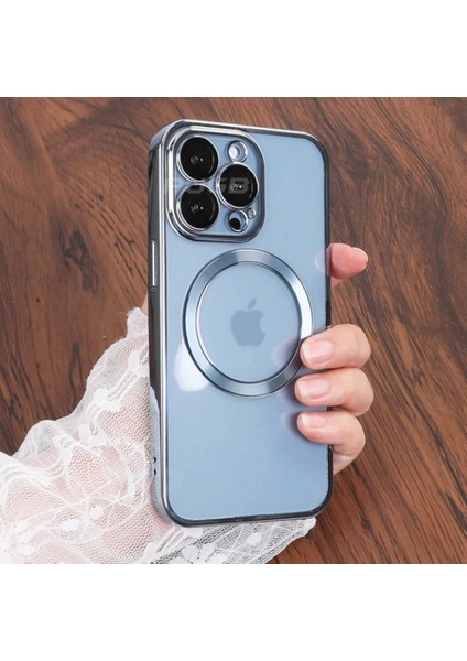 iPhone 13 Pro Uyumlu Kılıf Magsafe Köşeleri Renkli Lüx Şeffaf Kamera Korumalı Silikon Kapak