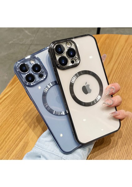 iPhone 13 Pro Uyumlu Kılıf Magsafe Köşeleri Renkli Lüx Şeffaf Kamera Korumalı Silikon Kapak
